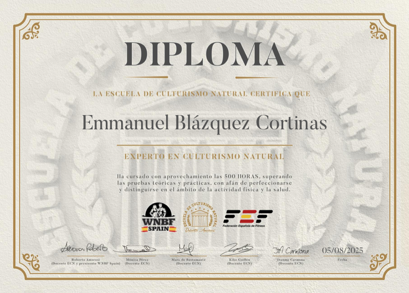 Diploma — Experto en Culturismo Natural — ECN